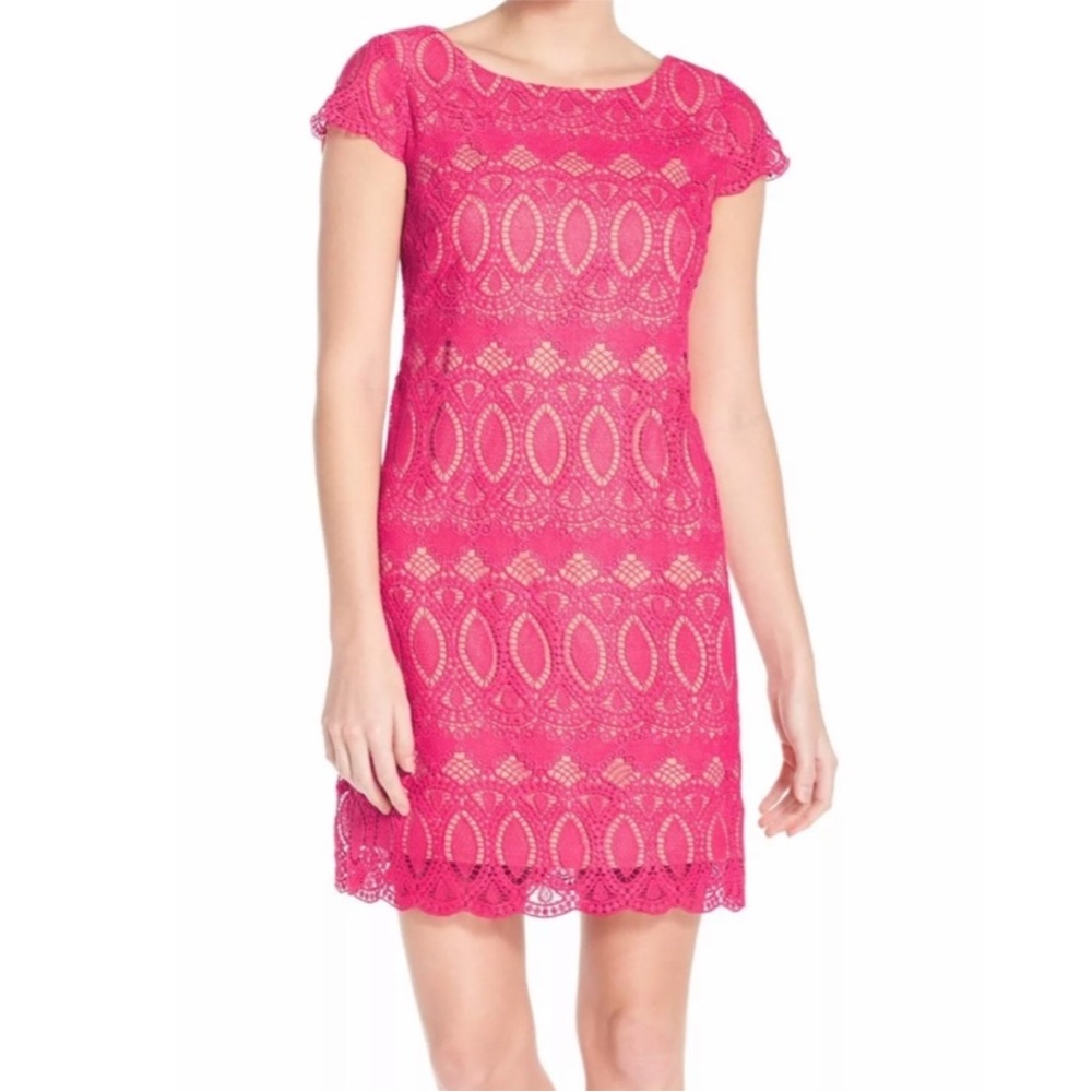 Hot Pink Lace Shift Dress